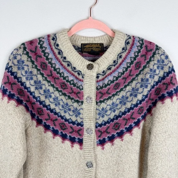 (2) Bundle Vintage Eddie Bauer Wool Fair Isle Cardigan Sweater Size Medium - Picture 9 of 15